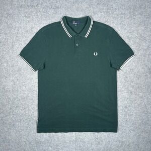 Fred Perry Polo Shirt Mens Large Green M3600 Twin Tipped Short Sleeve Preppy